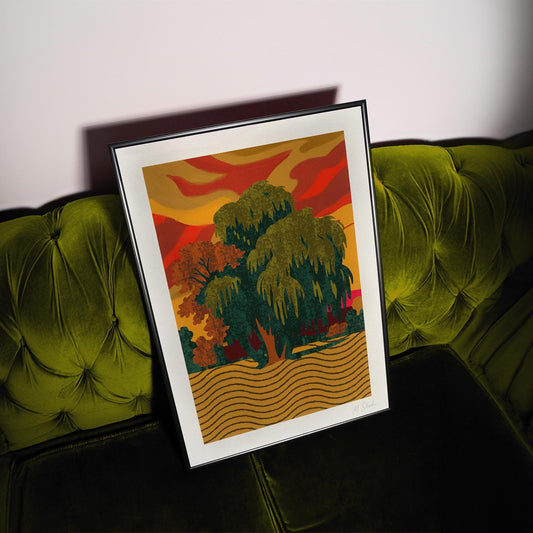 Lonely Tree Landscape Art Print: Mid-Century Modern Giclée