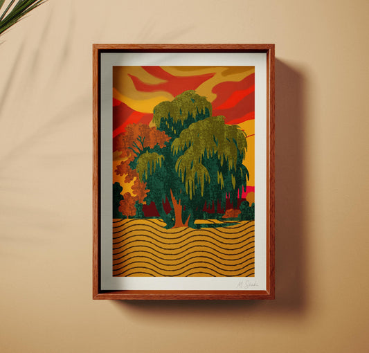 Lonely Tree Landscape Art Print: Mid-Century Modern Giclée
