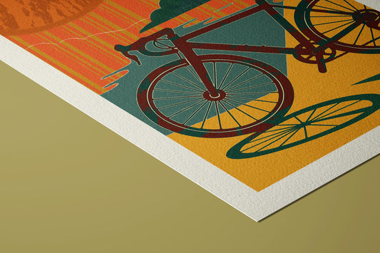 Sunset Ride Cycling Art Print: Mid-Century Modern Giclée on Hahnemühle Paper