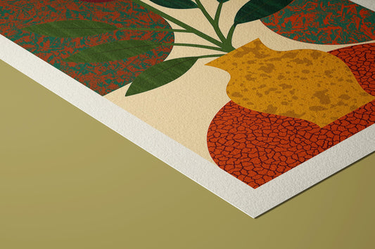 Mid-Century Modern Botanical Art Print: Golden Vase Giclée, Hahnemühle Paper