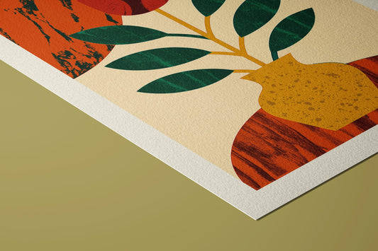 Golden Vase Art Print: Mid-Century Modern Botanical Giclée