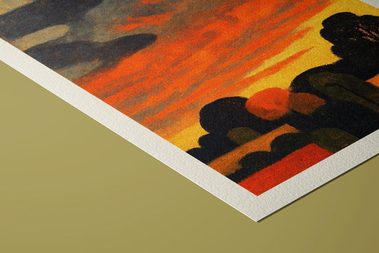 Mid-Century Modern Sunset Wall Art Print: Abstract Fire Dusk, Giclée on Hahnemühle