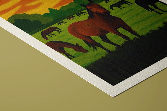Mid-Century Modern Horse Wall Art Print: Abstract Landscape Art, Giclée on Hahnemühle