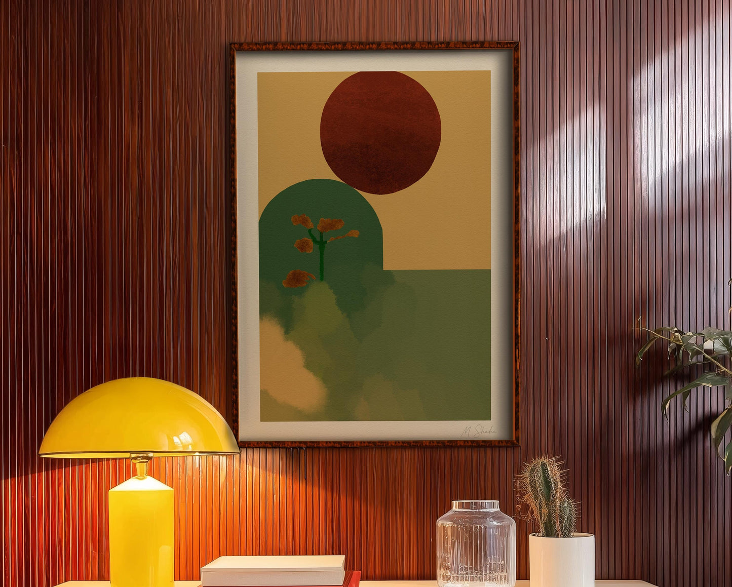 Mid-Century Landscape Wall Art Print: Sad Flower, in Rust, Sage and Ochre, Giclée Print