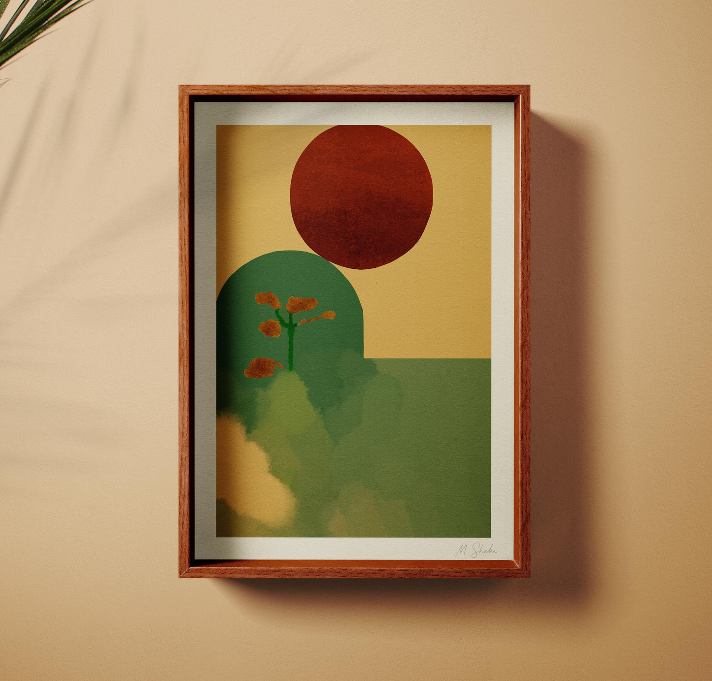 Mid-Century Landscape Wall Art Print: Sad Flower, in Rust, Sage and Ochre, Giclée Print