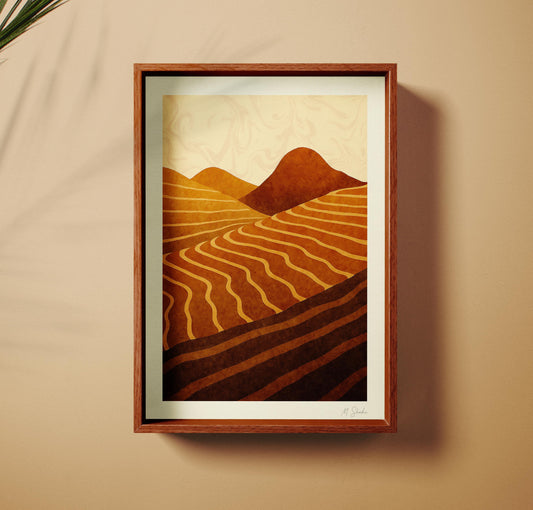 Mid-Century Abstract Landscape Print in Ochre and Sienna, Giclée Print on Hahnemühle