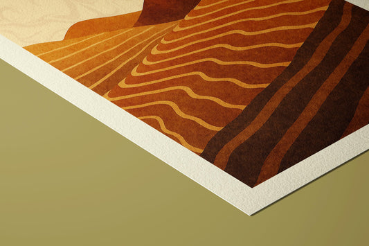 Mid-Century Abstract Landscape Print in Ochre and Sienna, Giclée Print on Hahnemühle