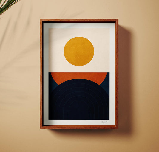 Mid-Century Geometric Giclée Art  Print: Ochre, Rust and Navy Wall Art