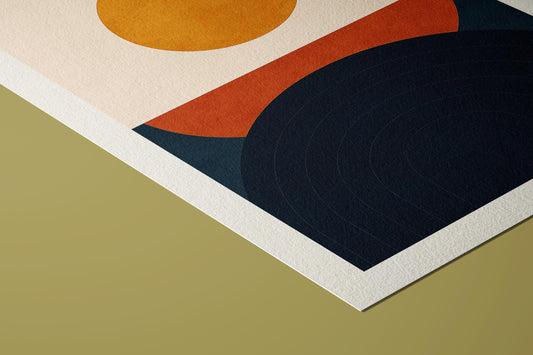 Mid-Century Geometric Giclée Art  Print: Ochre, Rust and Navy Wall Art